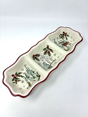 Better Homes & Gardens Heritage Collection Winter Forest Divided Tray 15” Deer